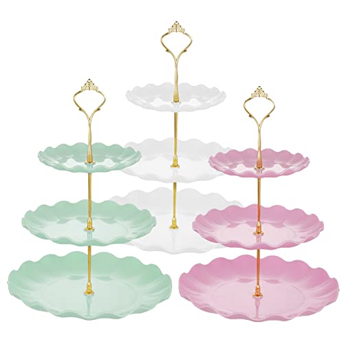 3 Pcs 3-Tier Cupcake Stand Fruit Plate Cakes Stand Tower for Halloween Wedding Home Birthday Tea Party Serving Platter (B-Round)