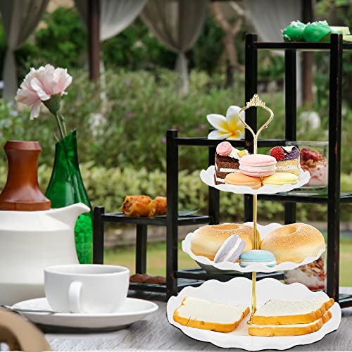 3 Pcs 3-Tier Cupcake Stand Fruit Plate Cakes Stand Tower for Halloween Wedding Home Birthday Tea Party Serving Platter (B-Round)