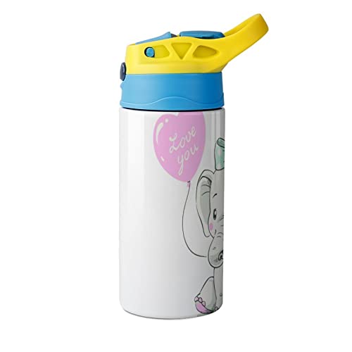 Water Bottle With Straw Cute Elephant Insulated Stainless Steel Vacuum Cup 500Ml For School 7.5x2.7 in