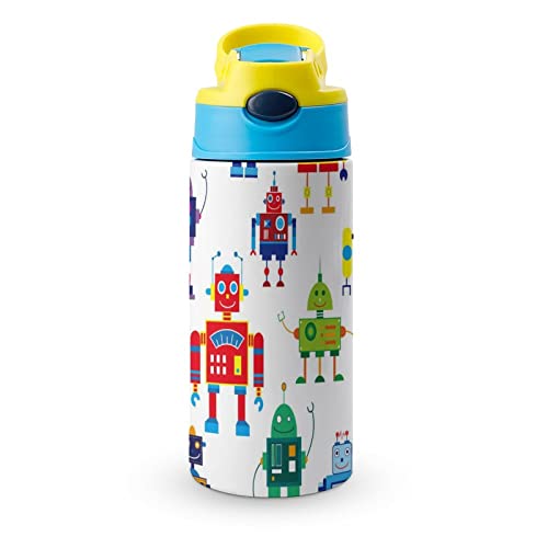 Thermos Cup 500Ml Color Robots Insulated Water Bottle With Straw For Sports And Travel 7.5x2.7 in