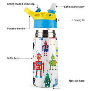 Thermos Cup 500Ml Color Robots Insulated Water Bottle With Straw For Sports And Travel 7.5x2.7 in