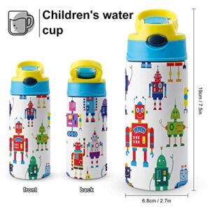 Thermos Cup 500Ml Color Robots Insulated Water Bottle With Straw For Sports And Travel 7.5x2.7 in