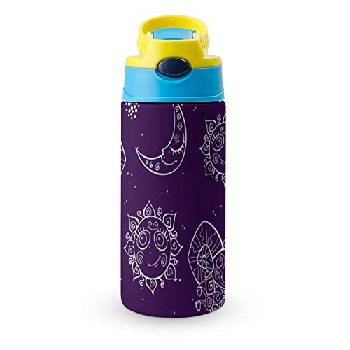 Thermos Cup 500Ml Sun Moon Insulated Water Bottle With Straw For Sports And Travel 7.5x2.7 in