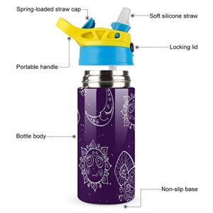 Thermos Cup 500Ml Sun Moon Insulated Water Bottle With Straw For Sports And Travel 7.5x2.7 in