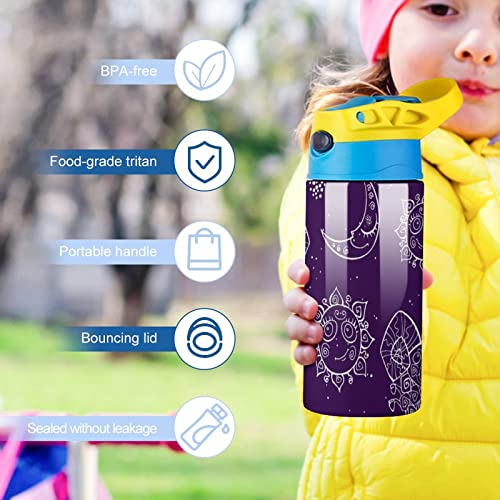 Thermos Cup 500Ml Sun Moon Insulated Water Bottle With Straw For Sports And Travel 7.5x2.7 in