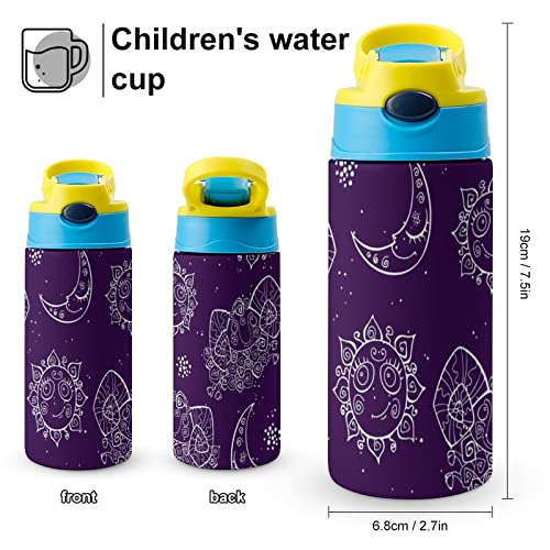 Thermos Cup 500Ml Sun Moon Insulated Water Bottle With Straw For Sports And Travel 7.5x2.7 in