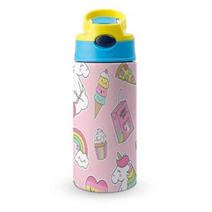 water bottle with straw pink unicorns insulated stainless steel vacuum cup 500ml for school 7.5x2.7 in