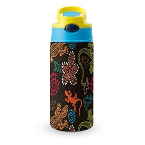 thermos cup 500ml cartoon gecko insulated water bottle with straw for sports and travel 7.5x2.7 in