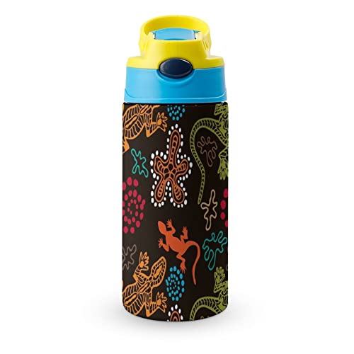 Thermos Cup 500Ml Cartoon Gecko Insulated Water Bottle With Straw For Sports And Travel 7.5x2.7 in