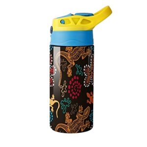 Thermos Cup 500Ml Cartoon Gecko Insulated Water Bottle With Straw For Sports And Travel 7.5x2.7 in