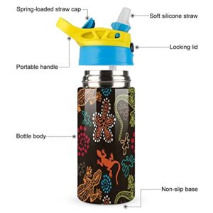 Thermos Cup 500Ml Cartoon Gecko Insulated Water Bottle With Straw For Sports And Travel 7.5x2.7 in