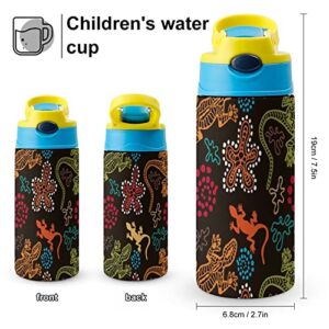 Thermos Cup 500Ml Cartoon Gecko Insulated Water Bottle With Straw For Sports And Travel 7.5x2.7 in