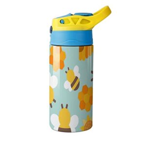 Thermos Cup 500Ml Bee Flower Insulated Water Bottle With Straw For Sports And Travel 7.5x2.7 in