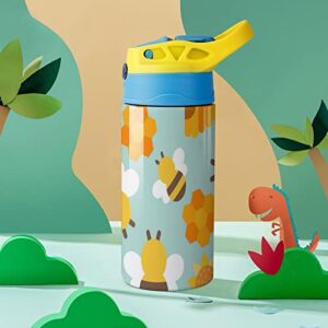 Thermos Cup 500Ml Bee Flower Insulated Water Bottle With Straw For Sports And Travel 7.5x2.7 in