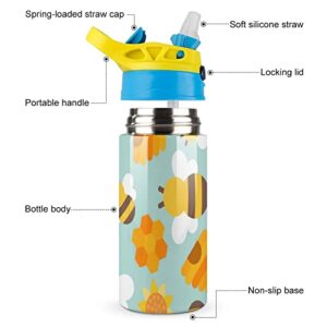 Thermos Cup 500Ml Bee Flower Insulated Water Bottle With Straw For Sports And Travel 7.5x2.7 in