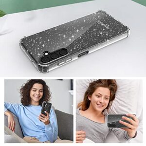 KSWOUS for Samsung Galaxy A14 5G Case Glitter Clear with Screen Protector[2 Pack], [Military Protection] Bling Sparkly Cute Shockproof Slim Cover for Women Girls Phone Case for Samsung A14 5G