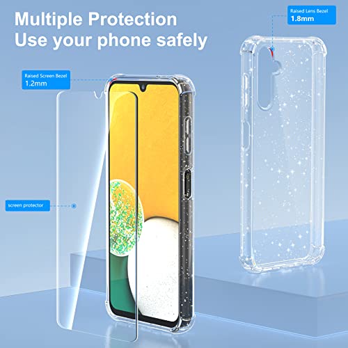 KSWOUS for Samsung Galaxy A14 5G Case Glitter Clear with Screen Protector[2 Pack], [Military Protection] Bling Sparkly Cute Shockproof Slim Cover for Women Girls Phone Case for Samsung A14 5G