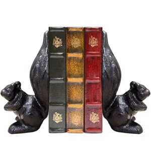 livfodrm book ends for shelves decor, cast iron bookends for heavy books,cute squirrel book holder stopper for room,unique book end decorative desktop bookshelf office and home, dark brown 2pcs