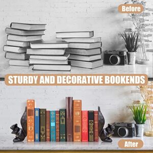 Livfodrm Book Ends for Shelves Decor, Cast Iron Bookends for Heavy Books,Cute Squirrel Book Holder Stopper for Room,Unique Book End Decorative Desktop Bookshelf Office and Home, Dark Brown 2PCS