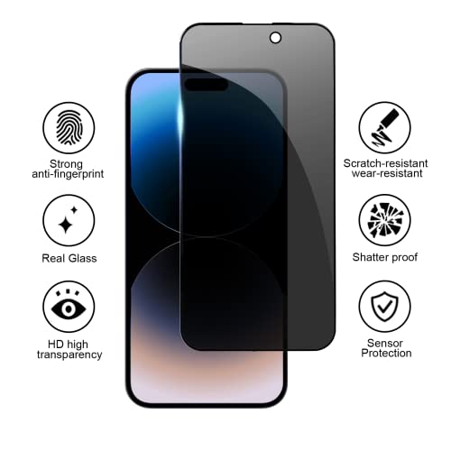 iPhone 14 Pro Max Privacy Screen Protector,2 Pack 14 Pro Max Screen Protector Tempered Glass Compatible With iPhone 14 Pro Max, Sensor Protection,Dynamic Island Compatible,Case Friendly Tempered Glass Film,[9h Hardness]