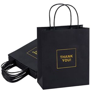 dasofine thank you gift bags 20pcs, 7.87"×3.7"×9.33" thank you bags with handles, sturdy kraft paper bags with handle, gold foil black thank you bags for retail, wedding,party, baby shower shopping