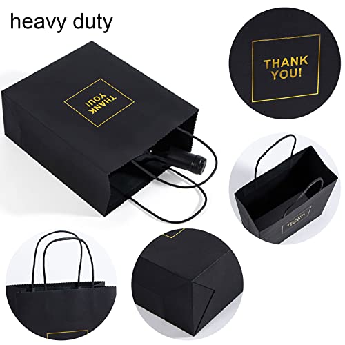 Dasofine Thank You Gift Bags 20pcs, 7.87"×3.7"×9.33" Thank You Bags with Handles, Sturdy Kraft Paper Bags with Handle, Gold Foil Black Thank You Bags for Retail, Wedding,Party, Baby Shower Shopping