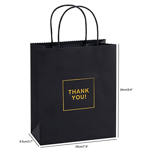 Dasofine Thank You Gift Bags 20pcs, 7.87"×3.7"×9.33" Thank You Bags with Handles, Sturdy Kraft Paper Bags with Handle, Gold Foil Black Thank You Bags for Retail, Wedding,Party, Baby Shower Shopping