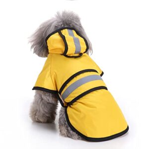 ornaous reflective yellow dog raincoat with hood, waterproof pet rain jacket for small puppy large dogs（l size）