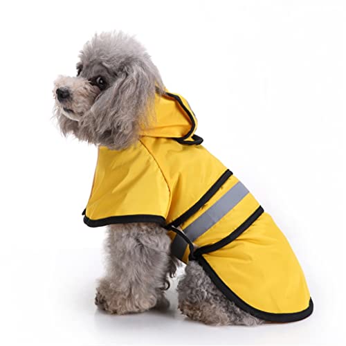 Ornaous Reflective Yellow Dog Raincoat with Hood, Waterproof Pet Rain Jacket for Small Puppy Large Dogs（L Size）