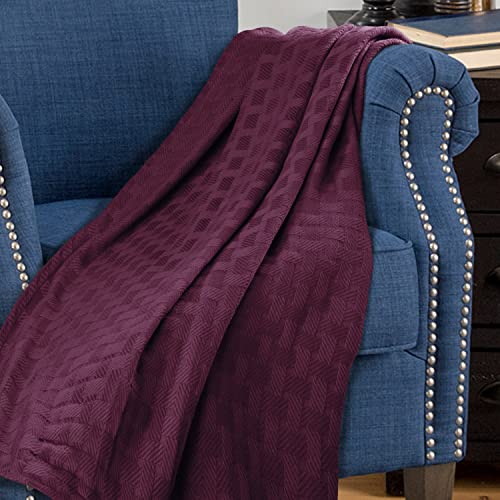 Superior 100% Cotton All-Season Blanket, Basket Weave Design, Soft, Comfy Cover for Bed, Bedding, Bedroom, Couch Throw, Lounging, Modern Boho Medium Weighted Blankets, Throw, Plum