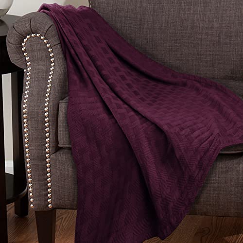 Superior 100% Cotton All-Season Blanket, Basket Weave Design, Soft, Comfy Cover for Bed, Bedding, Bedroom, Couch Throw, Lounging, Modern Boho Medium Weighted Blankets, Throw, Plum