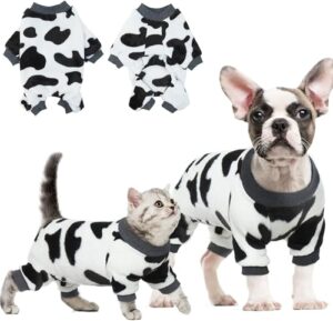 dentrun small dog winter warm clothes funny puppy milk cow sweater costumes, small breed pets dog cat onesies soft flannel pajamas