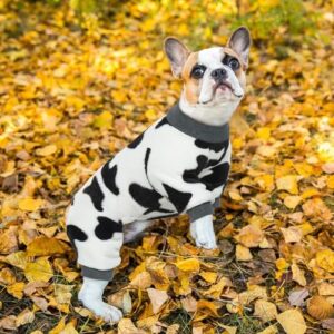 DENTRUN Small Dog Winter Warm Clothes Funny Puppy Milk Cow Sweater Costumes, Small Breed Pets Dog Cat Onesies Soft Flannel Pajamas