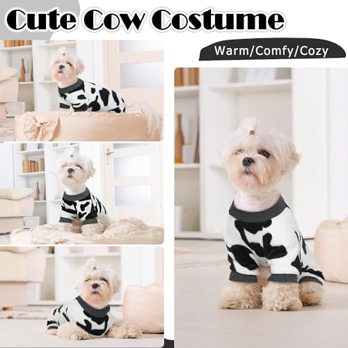 DENTRUN Small Dog Winter Warm Clothes Funny Puppy Milk Cow Sweater Costumes, Small Breed Pets Dog Cat Onesies Soft Flannel Pajamas