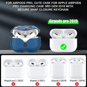 bvya Printed Leather Case for AirPods Pro, Cute Case for Apple Airpods Pro Charging Case 3rd Gen 2019 with Secure Snap Closure Keychain