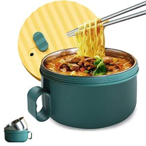 microwave ramen cooker ramen bowl set microwave ramen bowl with lid and handle ramen noodle bowl with chopsticks stainless steel liner dishwasher safe for college dorm office home(yellow&green)