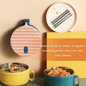 Microwave Ramen Cooker Ramen Bowl Set Microwave Ramen Bowl with Lid and Handle Ramen Noodle Bowl with Chopsticks Stainless Steel Liner Dishwasher Safe for College Dorm Office Home(Yellow&Green)