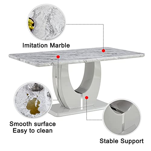 LKTART 63‘’ Imitation Marble Texture Dining Ttable, Modern Simple Rectangular Office Table for 4-8 People for Dining Room, Living Room, Kitchen, Computer Table, Game Table.(Grey)