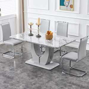 LKTART 63‘’ Imitation Marble Texture Dining Ttable, Modern Simple Rectangular Office Table for 4-8 People for Dining Room, Living Room, Kitchen, Computer Table, Game Table.(Grey)