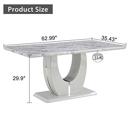 LKTART 63‘’ Imitation Marble Texture Dining Ttable, Modern Simple Rectangular Office Table for 4-8 People for Dining Room, Living Room, Kitchen, Computer Table, Game Table.(Grey)