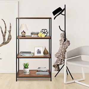 no more tag 4-tier bookshelf, tall bookcase with shelf, open display storage bookshelf, industrial display standing shelf units, standing shelf for entryway/living room/kitchen/coffee bar (brown)