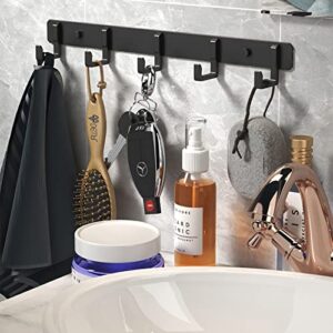 LUYU Wall Mounted Hook Rack 5 Haning Hooks Black Wall Hooks for Hanging Coat Hanger Wall Coat Rack with Hooks Towel Hooks for Bathrooms Space Saving Aluminum（2 Pack）