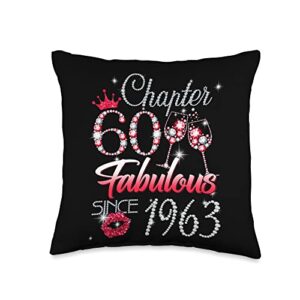 60 years old birthday queen for womens diamond womens chapter 60 fabulous since 1963 60th birthday queen throw pillow, 16x16, multicolor