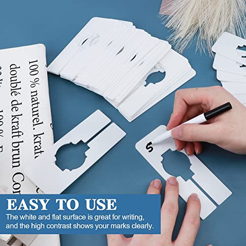 CALIDAKA 30 White Clothing Rack Size Dividers Rectangular Clothing Hangers Dividers with A Bo-nus Marker,Blank Hanger Separator Writable & Reusable for Sorting Clothes Size,Color(White,Size:5x2inch)