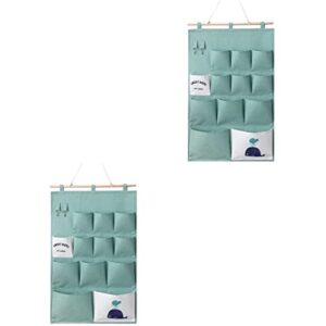 zerodeko 2pcs cotton linen wall hanging storage bag fashion storage pouch wall sundries holder for home behind door (green)