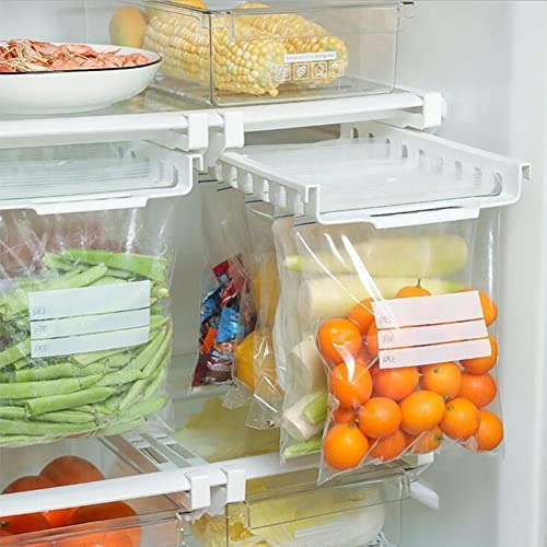 Retractable Refrigerator Storage Rack 10 Slider Slot Track Type Suspension Ziplock Sealed Bags Fresh Bag Holder Organizer Drawer Fridge Rack Organizer Track Shelf Hanging Rack with 30 resealable Bags