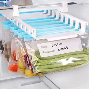 Retractable Refrigerator Storage Rack 10 Slider Slot Track Type Suspension Ziplock Sealed Bags Fresh Bag Holder Organizer Drawer Fridge Rack Organizer Track Shelf Hanging Rack with 30 resealable Bags