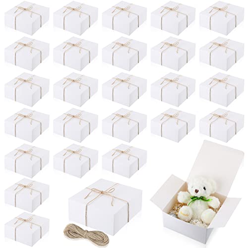 50 Pcs 8 x 8 x 4 Inch Gift Boxes with Lids Bridesmaid Proposal Box Paper Birthday Gift Box with 33 ft Twine for Christmas Bridal Wedding Graduation Party Favor Cupcake Presents Crafting (White)