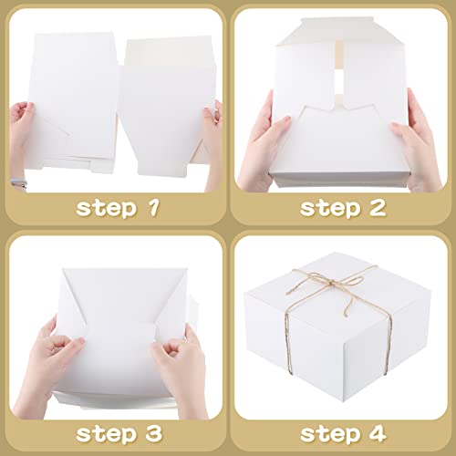 50 Pcs 8 x 8 x 4 Inch Gift Boxes with Lids Bridesmaid Proposal Box Paper Birthday Gift Box with 33 ft Twine for Christmas Bridal Wedding Graduation Party Favor Cupcake Presents Crafting (White)