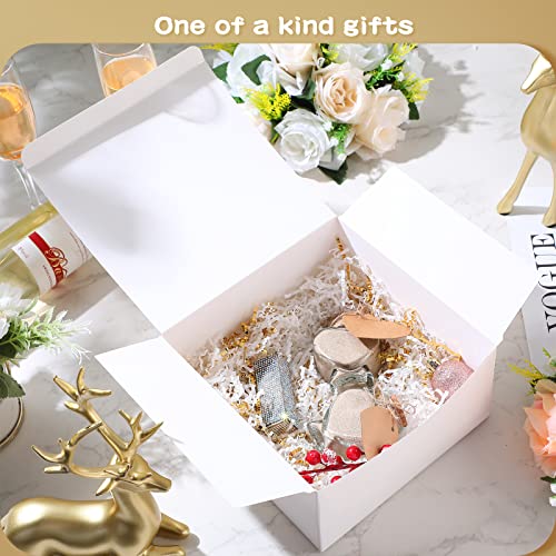 50 Pcs 8 x 8 x 4 Inch Gift Boxes with Lids Bridesmaid Proposal Box Paper Birthday Gift Box with 33 ft Twine for Christmas Bridal Wedding Graduation Party Favor Cupcake Presents Crafting (White)